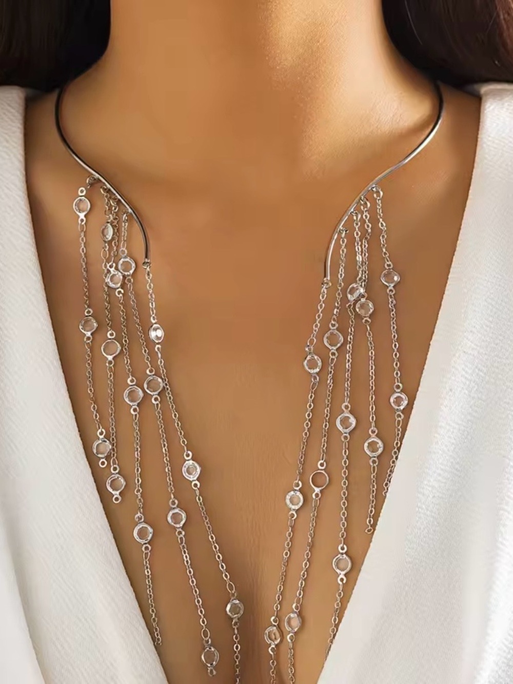 Silver Multi-Strand Drop Necklace - Women Jewelry